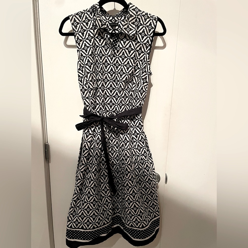 Talbots Black and White Sleeveless Dress with Self Belt